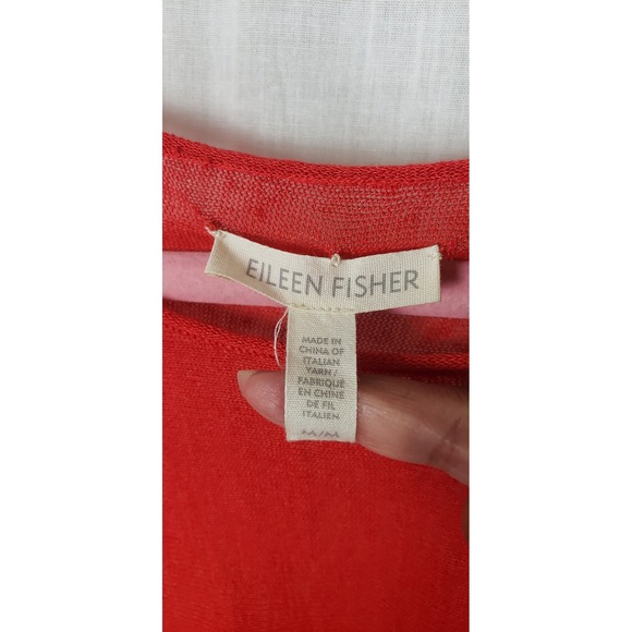 Eileen Fisher Red Organic Linen Blend Sheer Knit M Tunic Top Valentine's Day - Picture 2 of 8